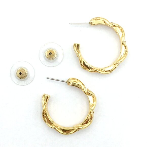 ELIZABETH TAYLOR Sparkle Kiss hoop earrings - 1" gold-tone clear rhinestone Avon - Picture 5 of 7